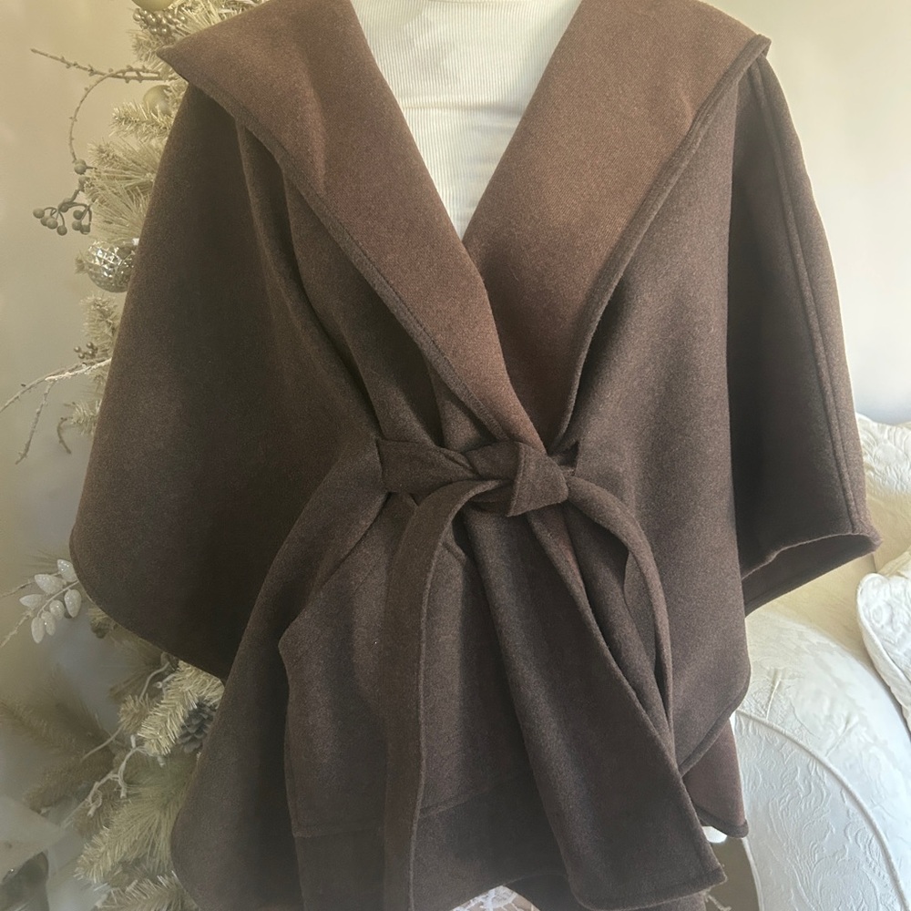 NWOT  Rachel Zoe Brown Hooded Wrap Coat - Picture 3 of 16
